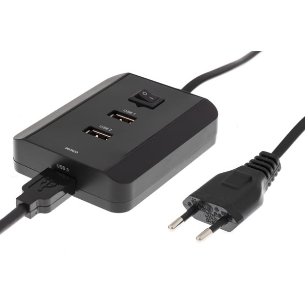 Deltaco Väggladdare, 3xUSB-portar, svart - 2