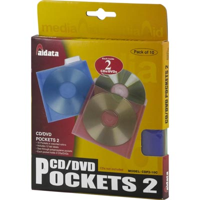 Aidata Dubbelsidiga plastfickor för CD-/DVD-skivor, 10-pack, olika färger - 2
