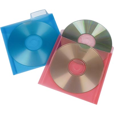 Aidata Dubbelsidiga plastfickor för CD-/DVD-skivor, 10-pack, olika färger