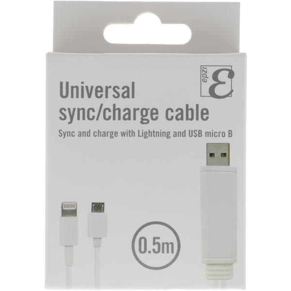 EPZI Universal sync/laddnings-kabel, 0,5m, vit - 2