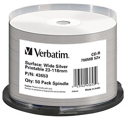 Verbatim CD-R 52x, Silver Wide Print, 50-pack