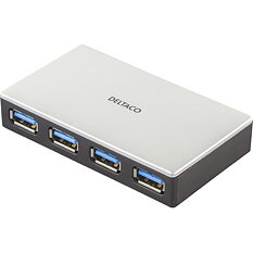 Deltaco USB 3.0-hubb, 4xTyp A ho, svart/silver