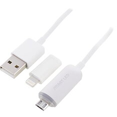 EPZI SMART LED - USB-synk-/laddarkabel med LED-indikator, inkl lightning adapter, 1m, vit