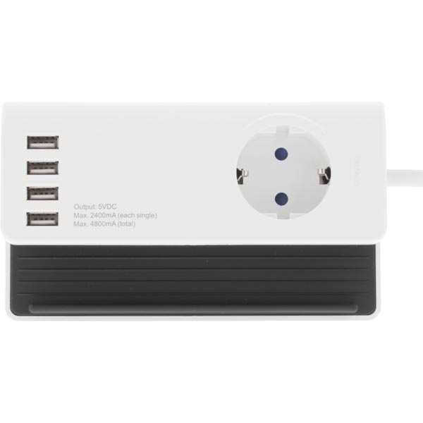 Deltaco Jordad USB-laddningsstation, 4,8A, 4xUSB-portar, 1,5m, vit - 3