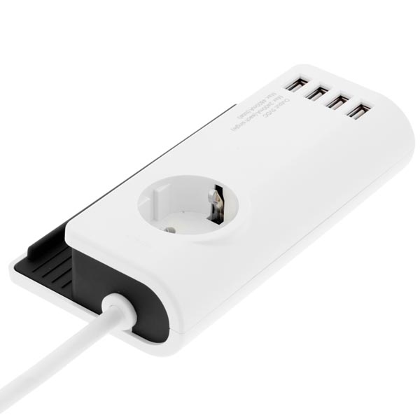 Deltaco Jordad USB-laddningsstation, 4,8A, 4xUSB-portar, 1,5m, vit - 2