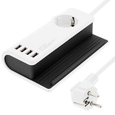 Deltaco Jordad USB-laddningsstation, 4,8A, 4xUSB-portar, 1,5m, vit
