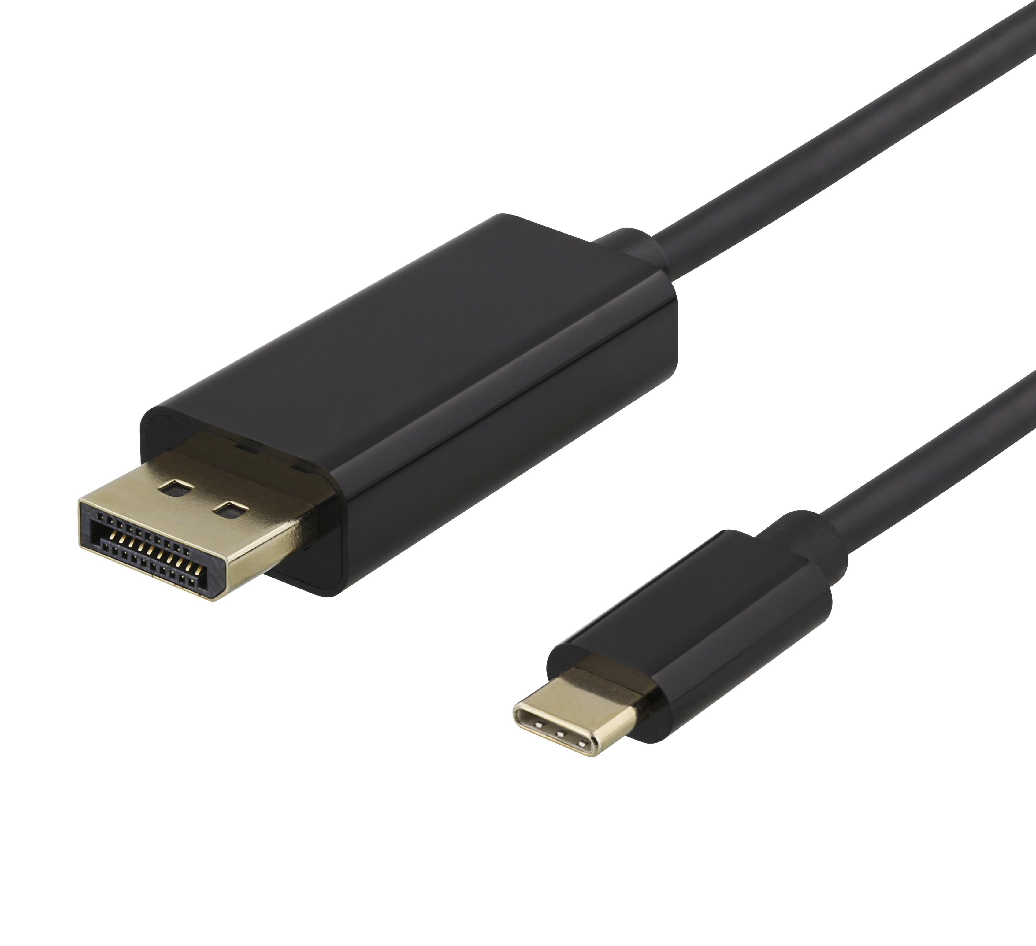 Deltaco USB-C till DisplayPort-kabel, 2m, 3840x2160 i 60Hz, 21,6 Gb/s, svart