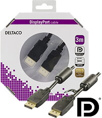 Deltaco DisplayPort monitorkabel, 60Hz, 21,6 Gb/s, 1m, svart