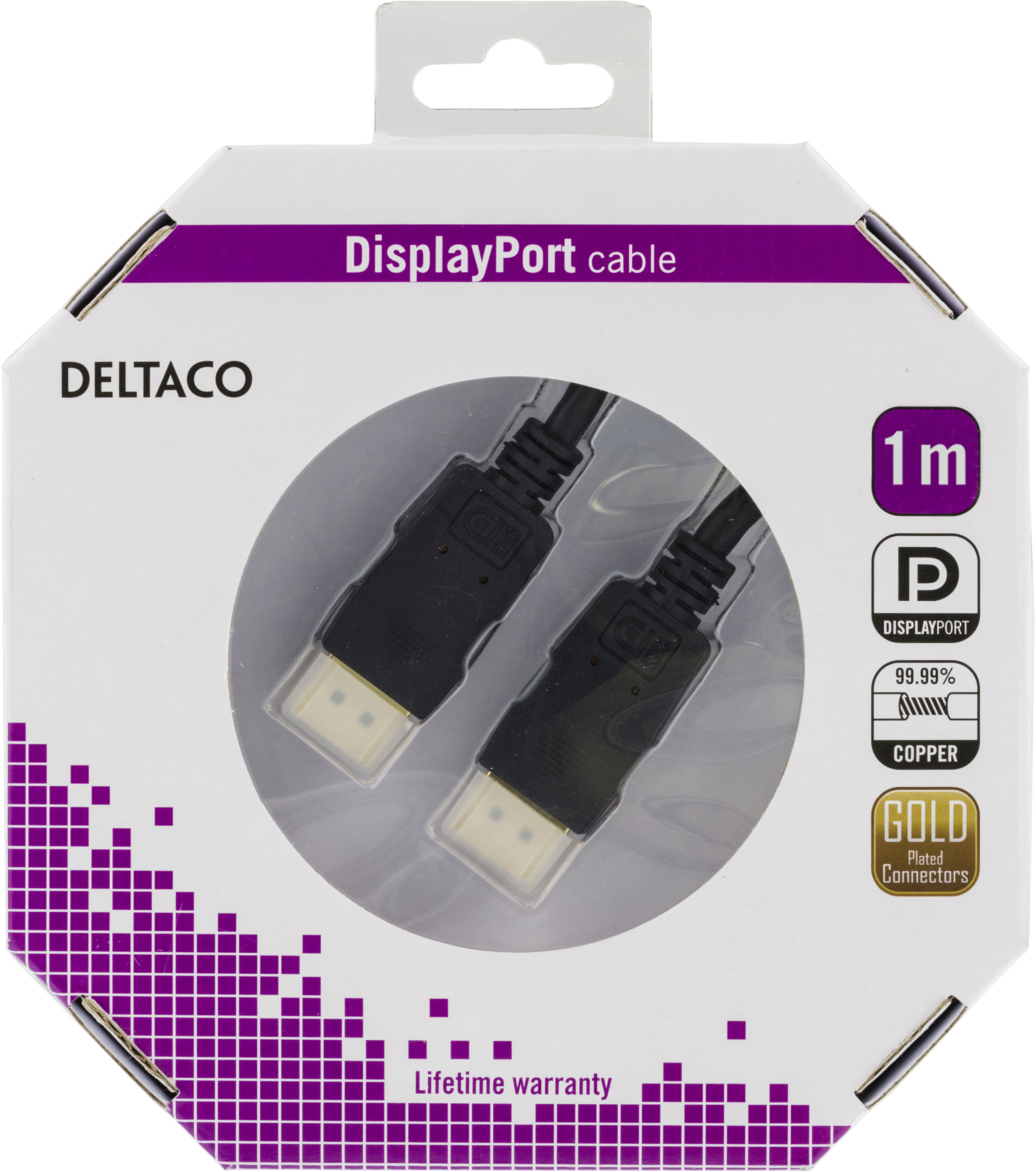 Deltaco DisplayPort monitorkabel, 60Hz, 21,6 Gb/s, 1m, svart - 3