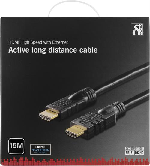 Deltaco HDMI-kabel, 25m, 4K, 3D, aktiv, svart - 2