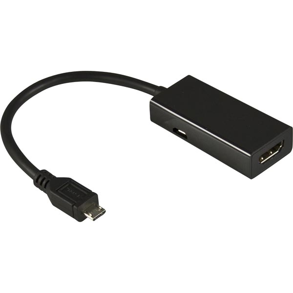 Deltaco MHL till HDMI-adapter, USB Typ Micro B ha till HDMI 19-pin ho, 0,2m, svart