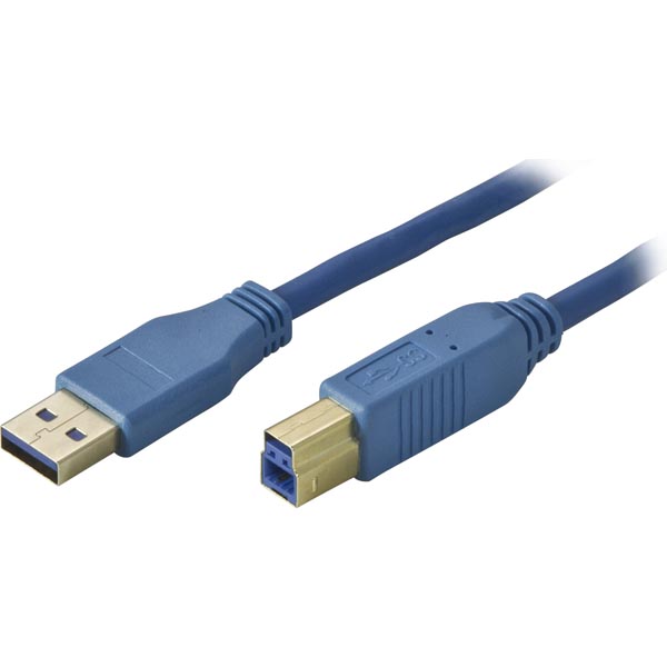 Deltaco USB 3.0 kabel, Typ A ha - Typ B ha, guldplätterade kontakter,1m, blå - 2