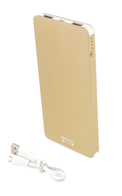 Deltaco Prime Power bank, 5000mAh, 5V 2,1A, 2xUSB Typ A hona, aluminium, guld - 2