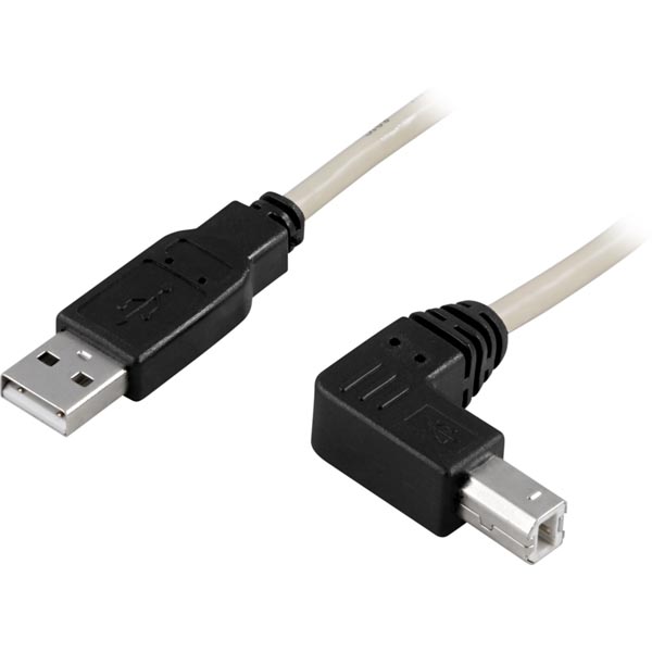 Deltaco USB-kabel, 5m, vinklad, beige/svart