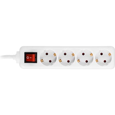 Deltaco Grenuttag med 4 uttag, central brytare, 1,5m kabel, vit