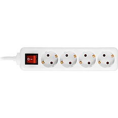 Deltaco Grenuttag med 4 uttag, central brytare, 1,5m kabel, vit