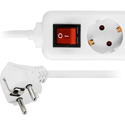 Deltaco Grenuttag med 4 uttag, central brytare, 1,5m kabel, vit - 2