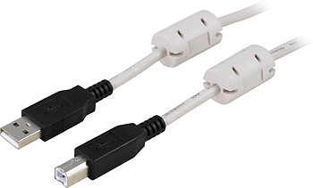 Deltaco USB-kabel,  ferritkärnor, 3m, vit/svart