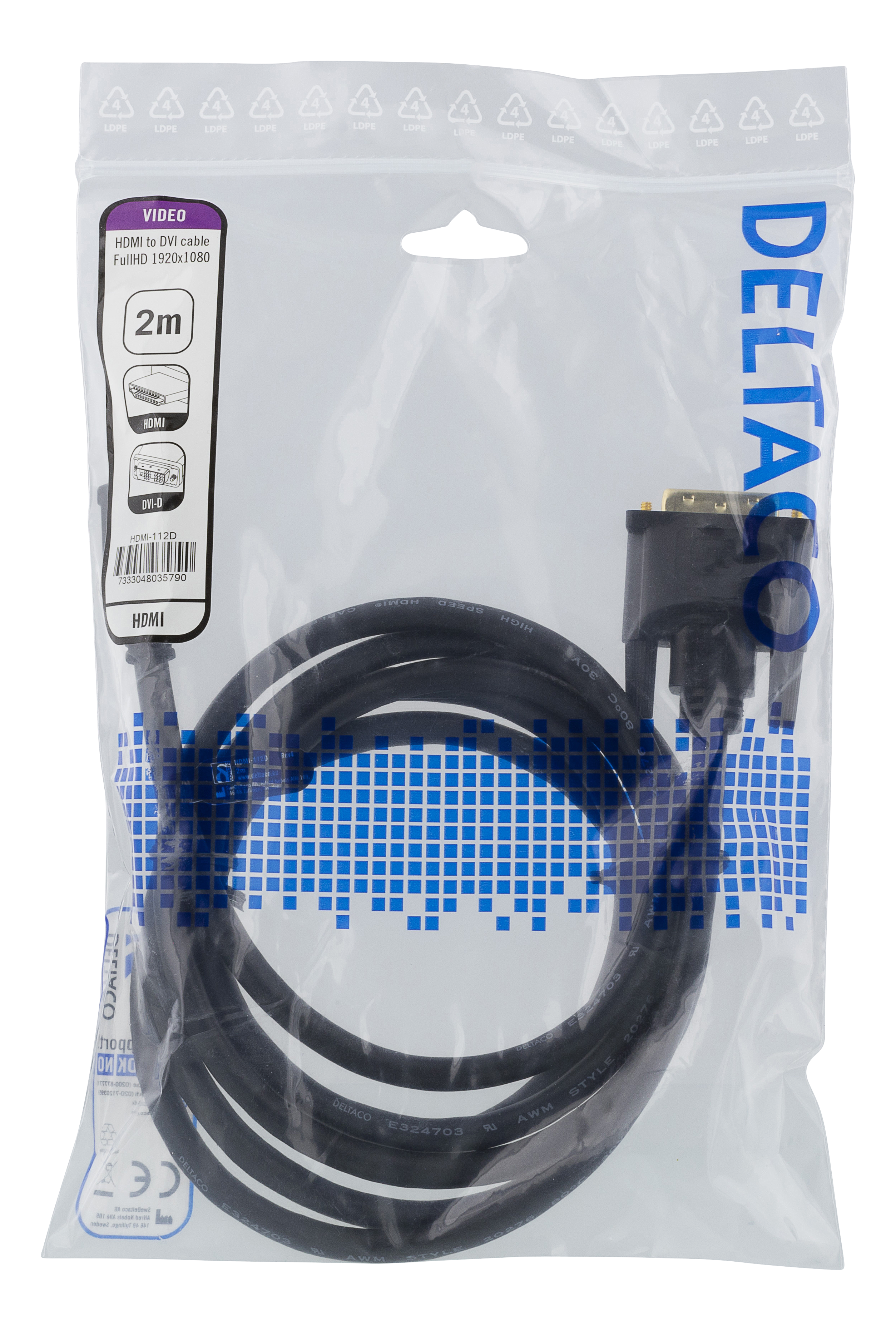 Deltaco HDMI till DVI-kabel, 2m, svart - 2