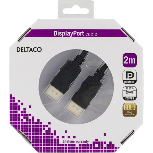 Deltaco DisplayPort monitorkabel, 2m, svart, retail - 3