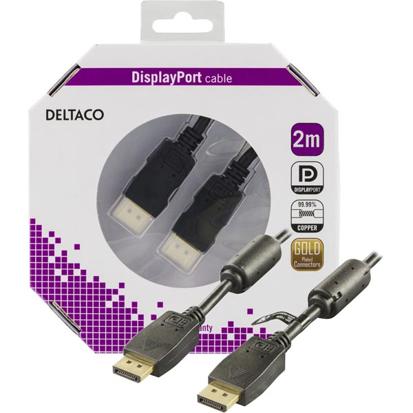 Deltaco DisplayPort monitorkabel, 2m, svart, retail