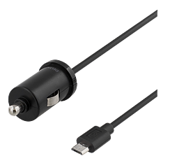 Deltaco billaddare med Micro USB, 2,4A, 1xUSB Micro B ha, 12V DC, 1m kabel, svart