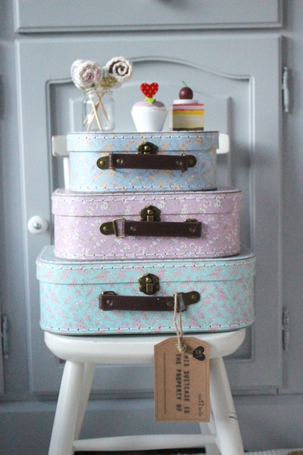 Väskor med blommor, 3 st (set) pastell