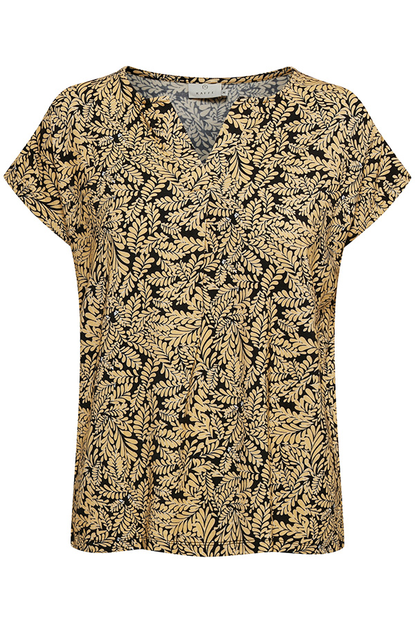 Kaffe - Edmonda Jersey Blouse SS / T-shirt / Black / Yellow Leaf - 2