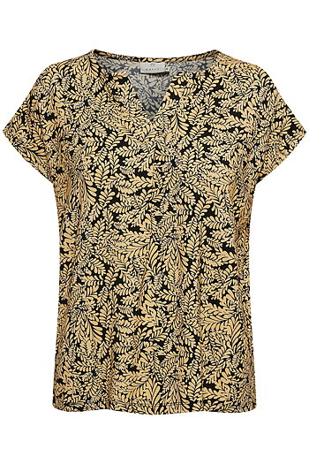 Kaffe - Edmonda Jersey Blouse SS / T-shirt / Black / Yellow Leaf