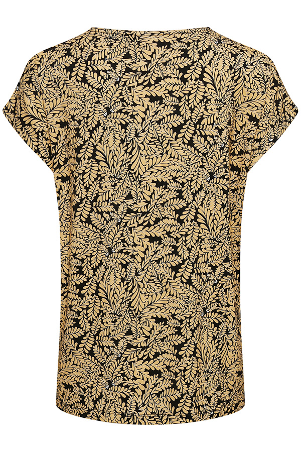 Kaffe - Edmonda Jersey Blouse SS / T-shirt / Black / Yellow Leaf - 3