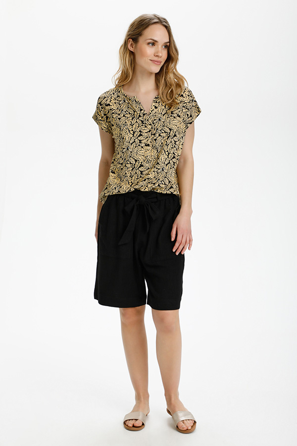 Kaffe - Edmonda Jersey Blouse SS / T-shirt / Black / Yellow Leaf - 5