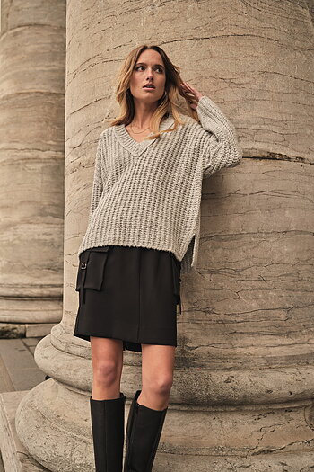 Mos Mosh - MMAugie V-Neck Knit Grey Melange 