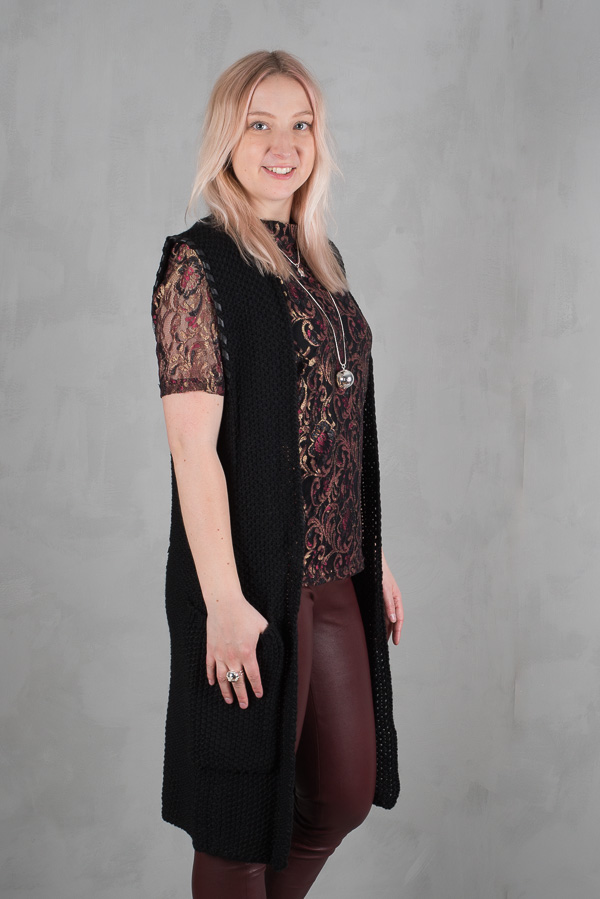 Unmade - Leather Trims Waistcoat Black - 2