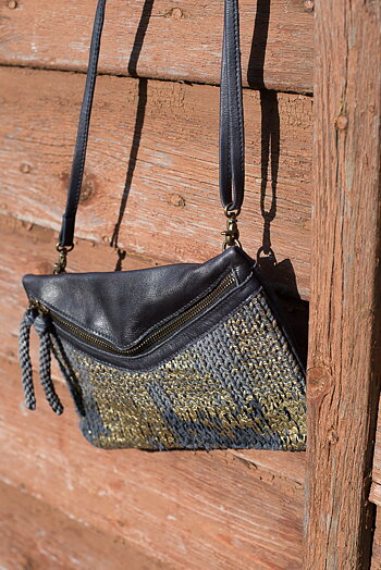 Unmade - Knit Leather Crossbody  Black Grey