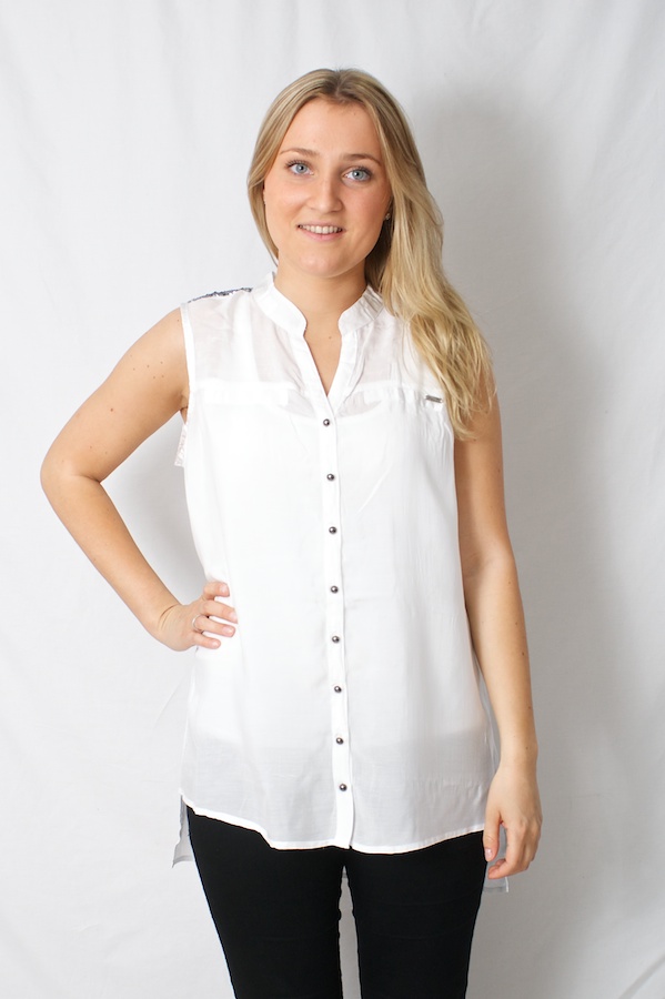 Pulz Jeans - Saida Sleeveless Shirt Optical White  - 5