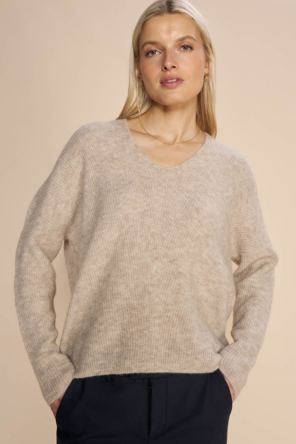 Mos Mosh - MMThora V-neck Knit Feather Gray - 5
