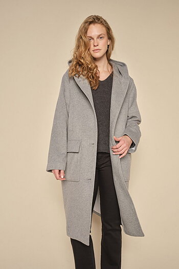Mos Mosh - MMKenya Hoodie Wool Coat Grey Melange