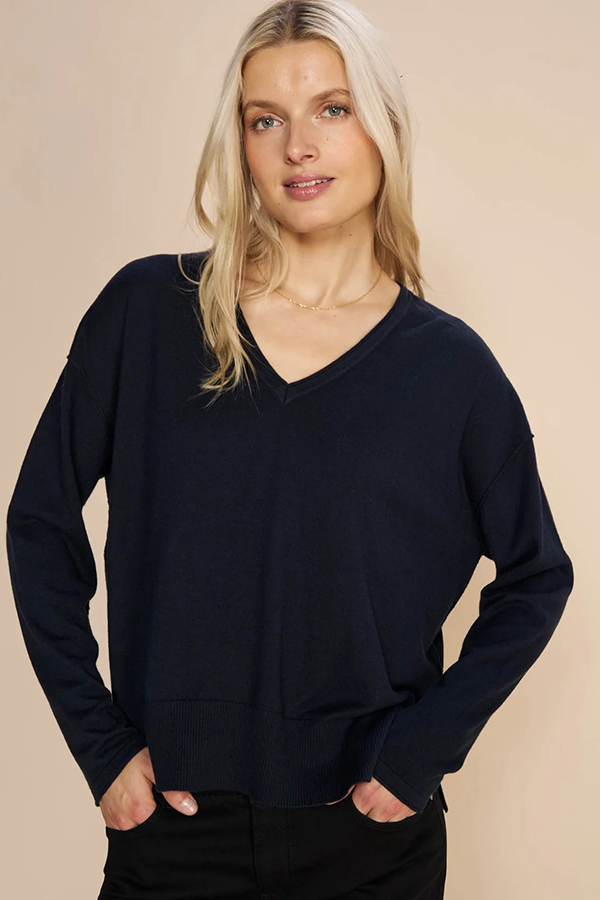 Mos Mosh - MMTani V-neck Knit Salute Navy - 3