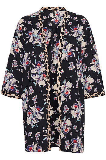 Pulz - Leaf 3/4 Sleeve Kimono Black