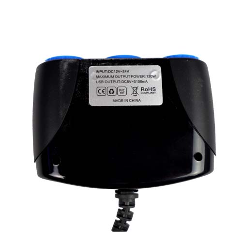 Strömadapter från Cigguttag 12~24V till 3x Cigguttag och 3x USB  - 3