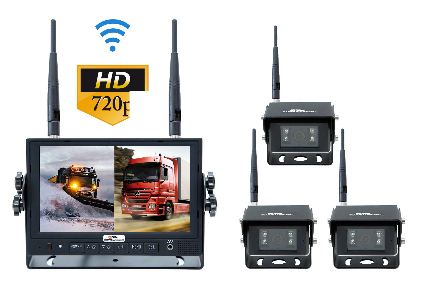 Kampanj! - Trådlös Backkamera i HD för yrkesförare med lastbil, släp, hjullastare etc  - Supravision Raptor  - 7 till 9 tums monitor och upp till 4 trådlösa kameror - 4