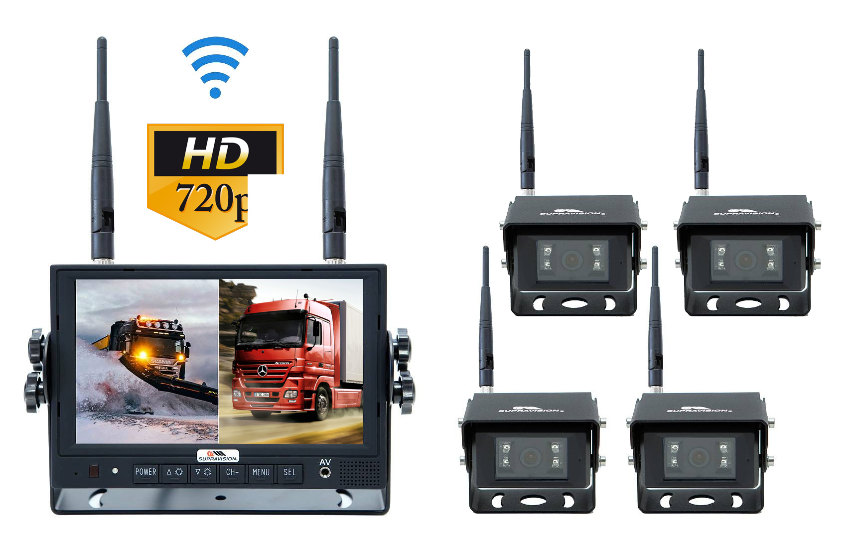 Kampanj! - Trådlös Backkamera i HD för yrkesförare med lastbil, släp, hjullastare etc  - Supravision Raptor  - 7 till 9 tums monitor och upp till 4 trådlösa kameror - 5