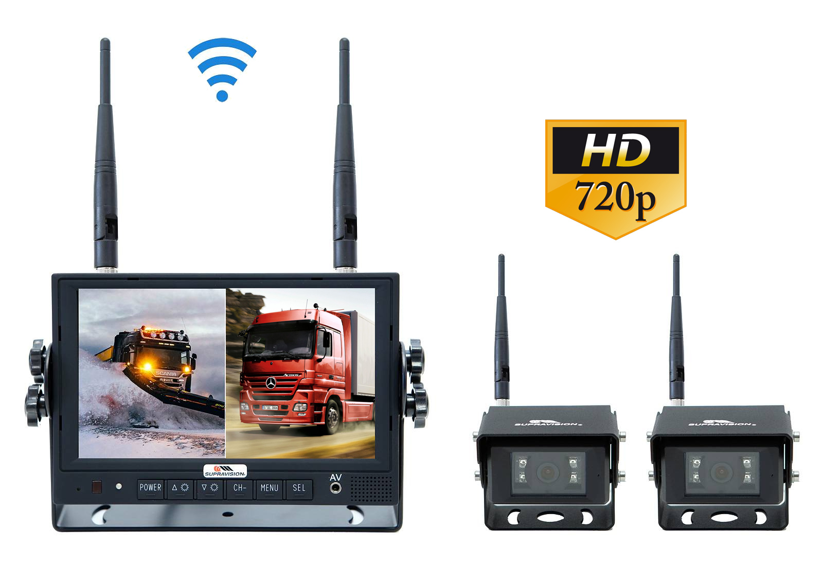Kampanj! - Trådlös Backkamera i HD för yrkesförare med lastbil, släp, hjullastare etc  - Supravision Raptor  - 7 till 9 tums monitor och upp till 4 trådlösa kameror - 3