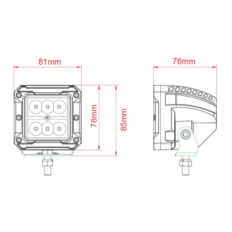 KAMELEONT 15 / 45 grader - LED arbetsbelysning Röd, Gul, Blå, Grön, Svart Ram - 12-24V med utbytbara kransfärger - 11