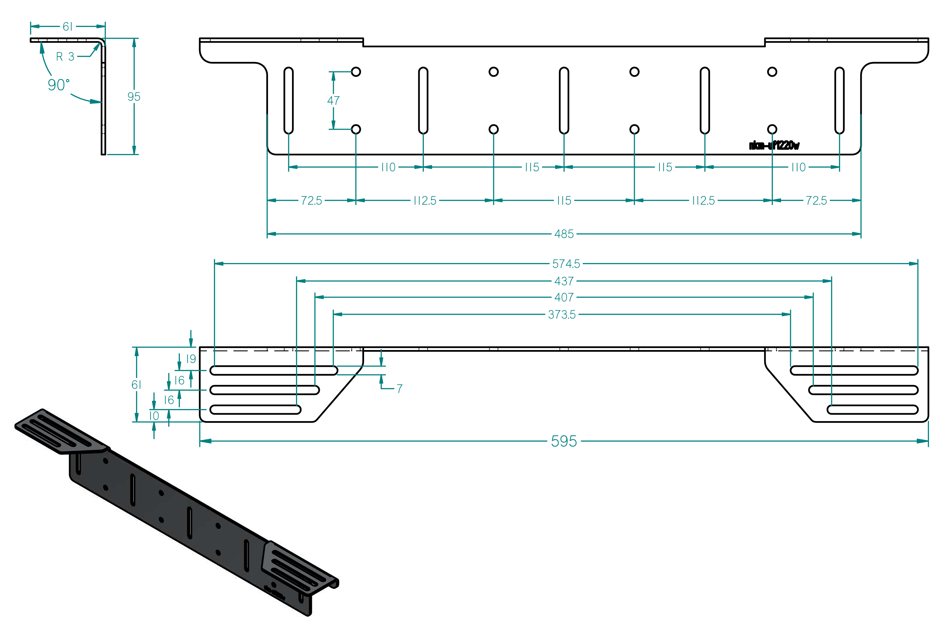 Rostfri Universal-Fäste för LED Extraljus Ljusramp på Nummerplåt  med flexibel spårbredd 120-240W - 6