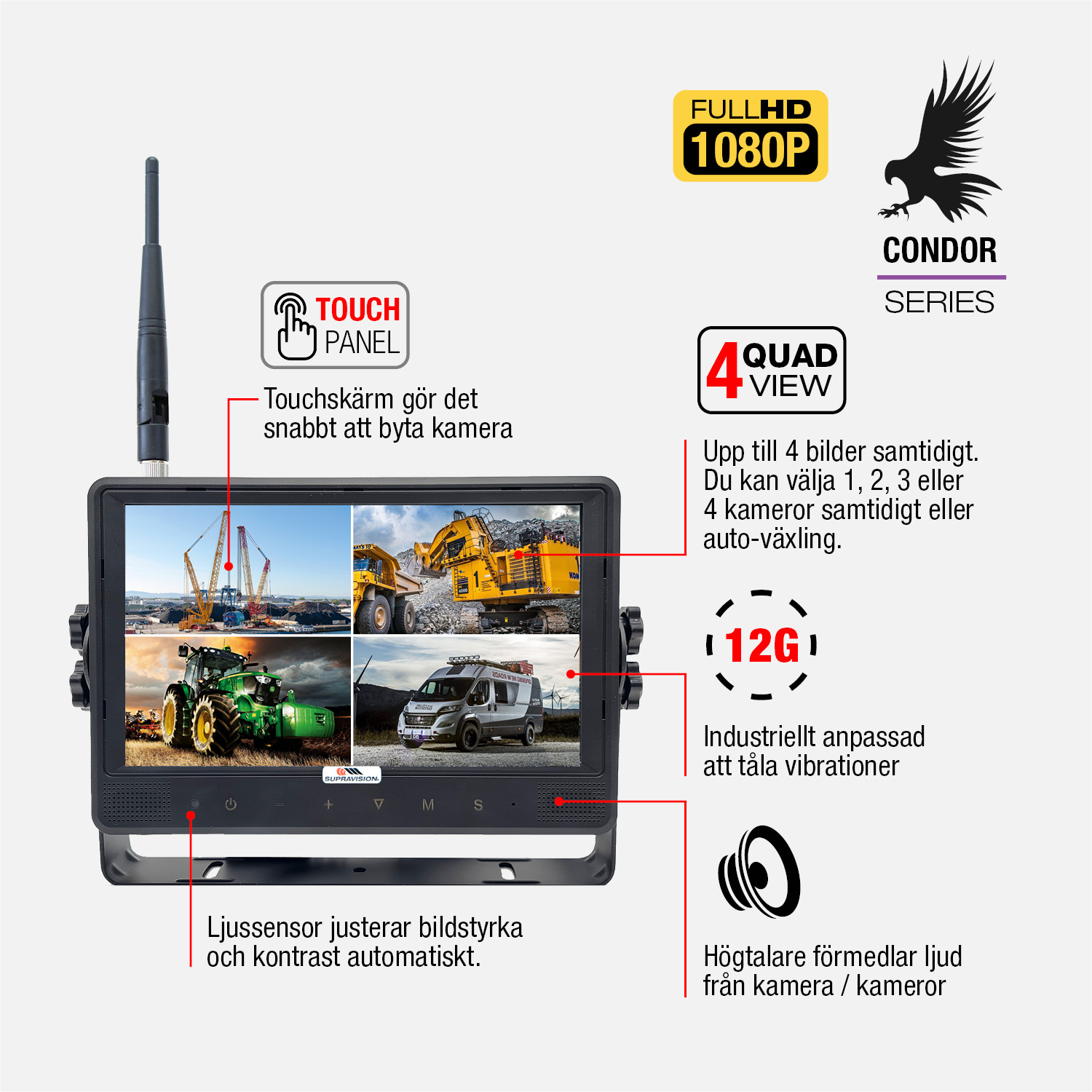 CONDOR X91Q - 9 Tum Full HD Trådlös Backkamera-Paket med Touch-skärm, 1 kamera | Supravision - 4