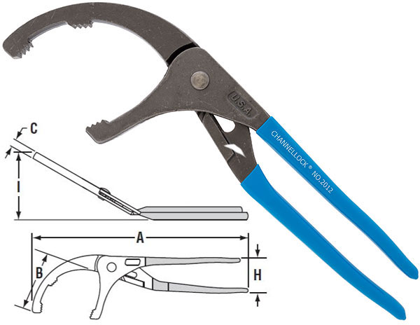 CHANNELLOCK - Oljefiltertång med 30 gr. vinkel. nr. 2012.