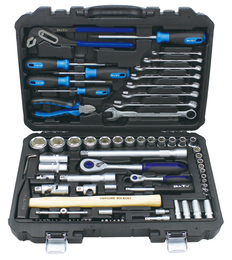 Verktygssats 1/4" & 1/2" hylsnyckelsats, blocknycklar, skruvmejslar, tänger och bits - 77 delar