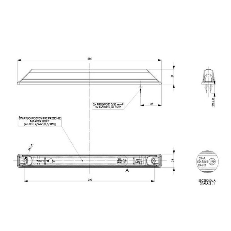 LED Sidomarkering - Röd 12V 24V  - 2