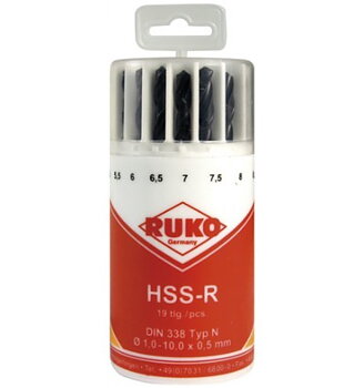 RUKO Borrsats HSS-R Maxibox 19 Borr - Valsad 1-10mm i hel och halvsteg